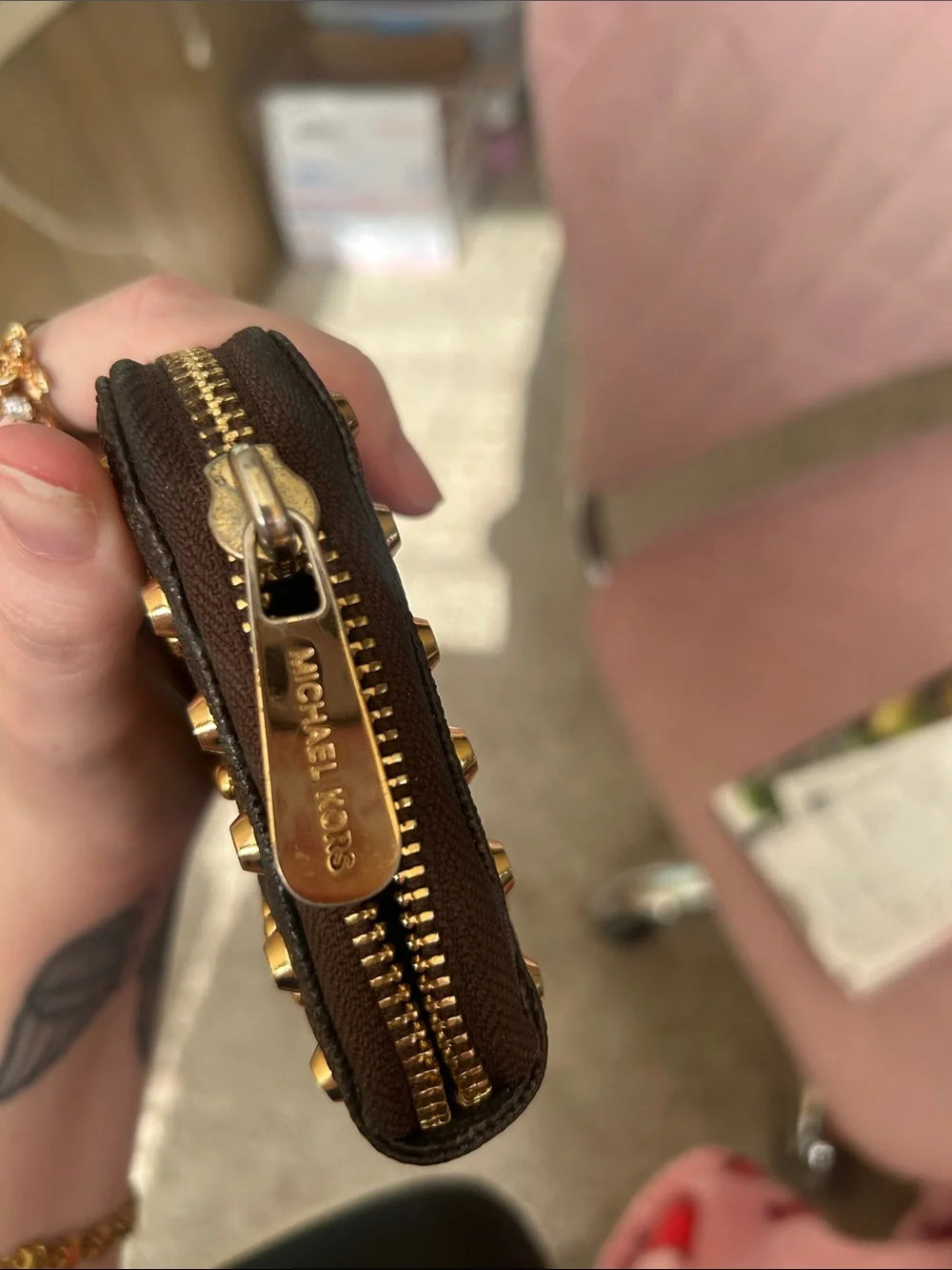 Michael Kors brown and gold studded wallet